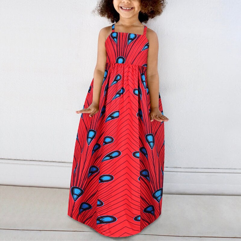Girls African Clothes Children Bazin Riche Maxi Dress Dashiki Print African Dresses for Women Ankara Kids Dress Adjustable