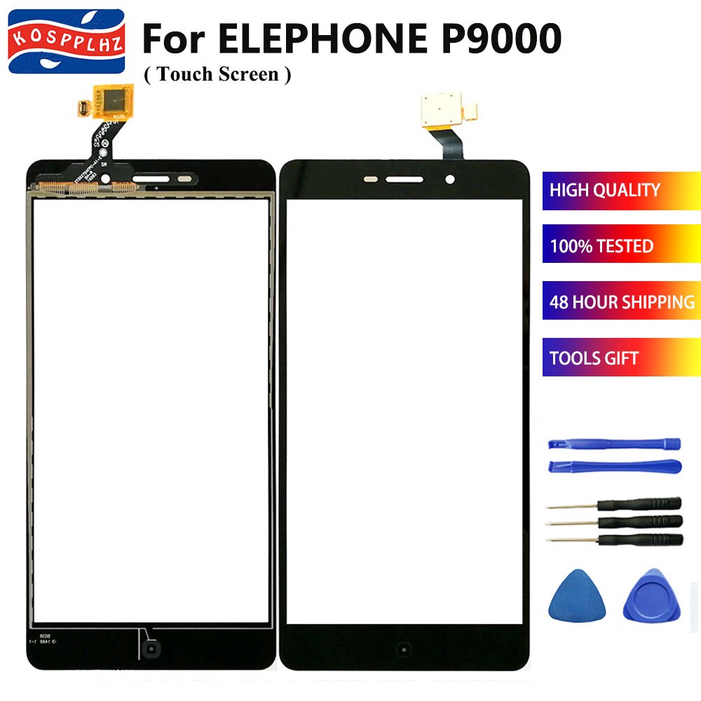 Sensor de 100% para Elephone P9000 / P9000 Lite, Digitalizador de pantalla táctil, lente de cristal frontal, Panel de vidrio, herramientas y cinta, ,