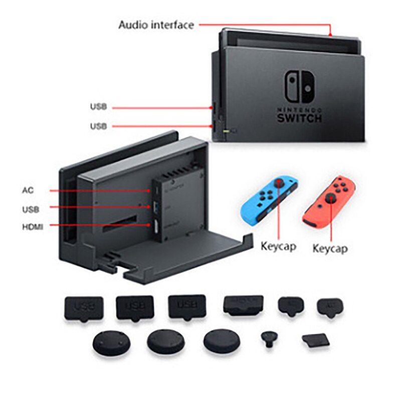 Kit de súper juego, accesorios de protección para Nintendo Switch, Protector de pantalla de vidrio templado + enchufe antipolvo para host TNS-862