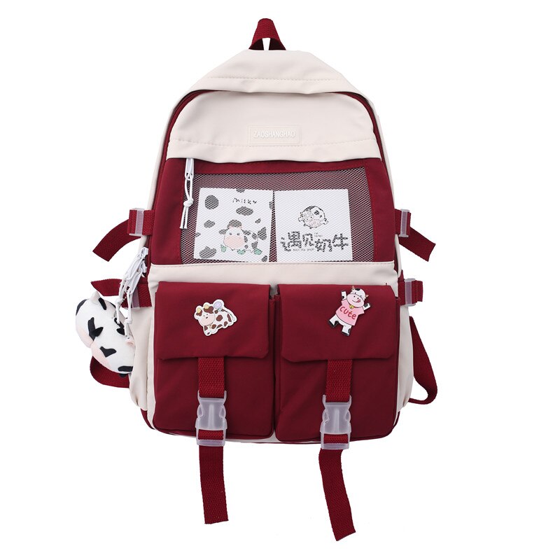 ESTUAQUEEN nowy wodoodporny nylonowy plecak kobiety kilka kieszeni plecaki podróżne plecak szkolny damski dla nastoletnich dziewcząt Book Mochilas: Czerwony / Backpack only