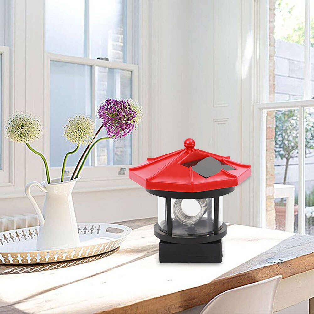 Led-baken op zonne-energie met roterende lichtstraal, vuurtoren op zonne-energie, huis- en tuindecoratie, hek, gazonlamp, lichtslinger