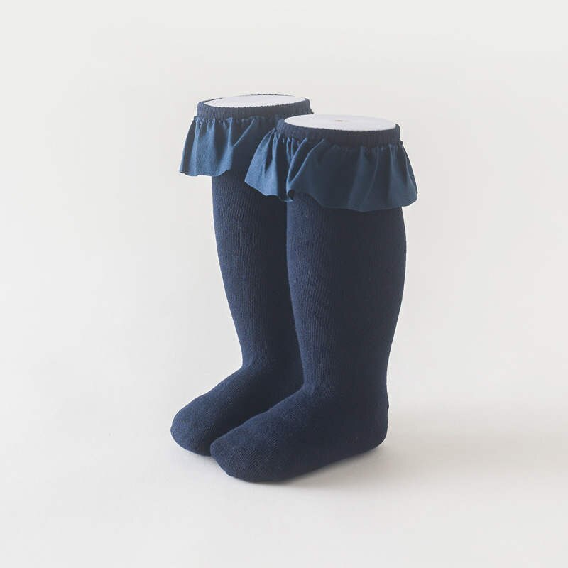 Kinder Sokken - Bloemendessin - Katoen - Casual Stijl - Kantrand: Marine / M voor 4-6y