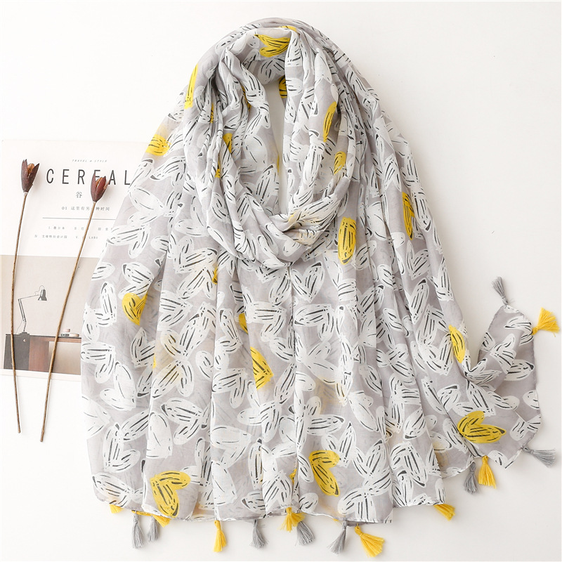 Bufanda de viscosa con borlas florales para mujer, chales y chales, Hijab, banda para el cabello femenina, pañuelo musulmán de lujo, pañuelos Echarpe de 180x90Cm: Multicolor