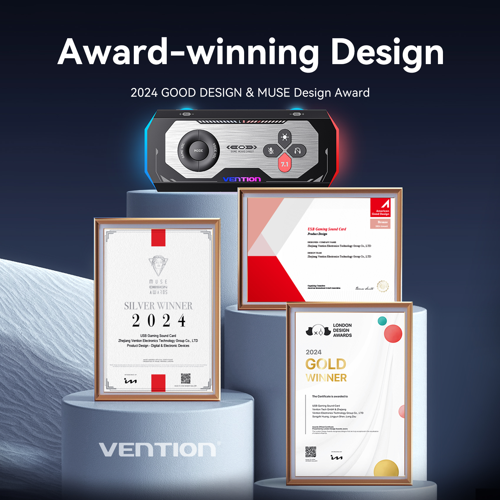 Vention External USB Computer Sound Card 7.1 Channel for Gaming External Audio Amplifier USB Adapter Plug and Play for PC Laptop