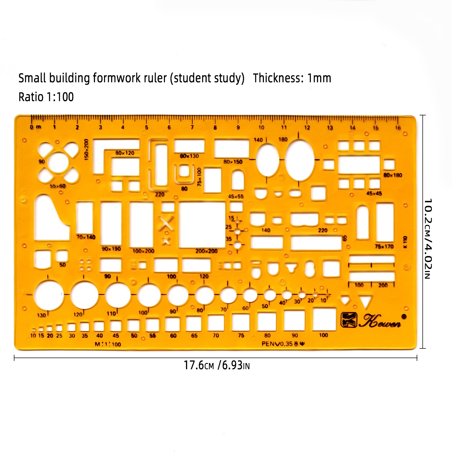 Circular oval ruler durable K Resin drawing furniture architect template drafting ruler template measuring ruler: light green