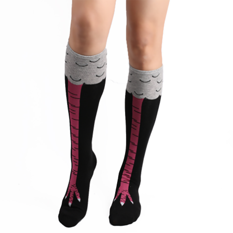 Bas à pattes de poulet pour femmes, chaussettes longues, chauffe-jambes, dessin animé drôle, griffe de jambe de poulet en coton, impression 3D, au-dessus du genou: rose