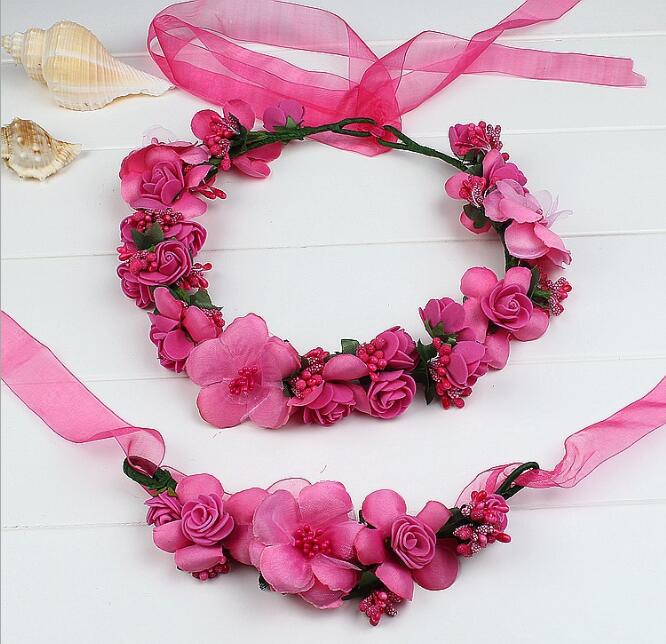 Simulering blomsterpannebånd armbånd foreldre-barn dress bryllup hodeplagg europeisk og amerikansk brudepike wre
