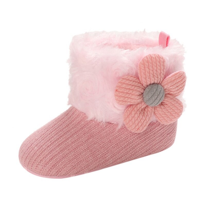 Winter Cute Baby Boy Girl Flower Cotton Knitting Boots Casual Shoes First Walker Non-slip Soft Sole Shoe 0-18M