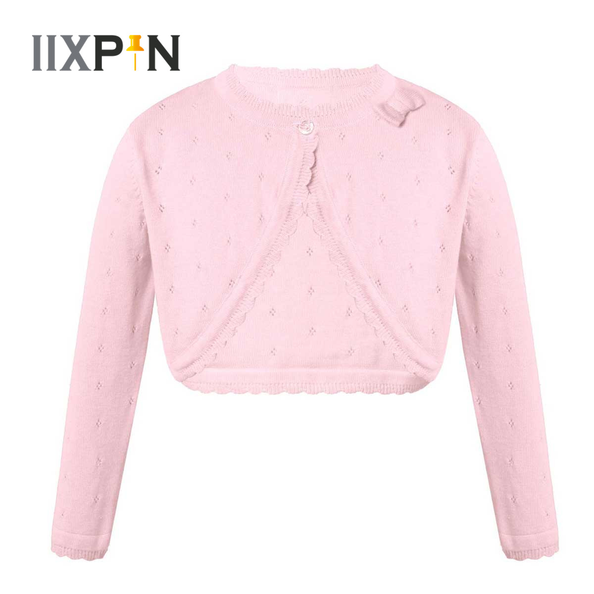 Tops de envoltura de Ballet para niñas, suéter de punto de manga larga, cárdigan de encogimiento de hombros para niños, abrigos de ganchillo de rombos ahuecados, chaqueta Bolero