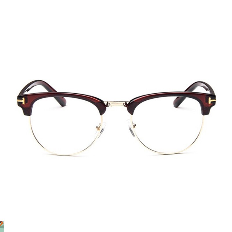 Half Metal Women Glasses Frame Eyewear Men Eyeglasses Frame Vintage Optical Spectacle Frame Spectacles Square Clear Glasses: tea gold