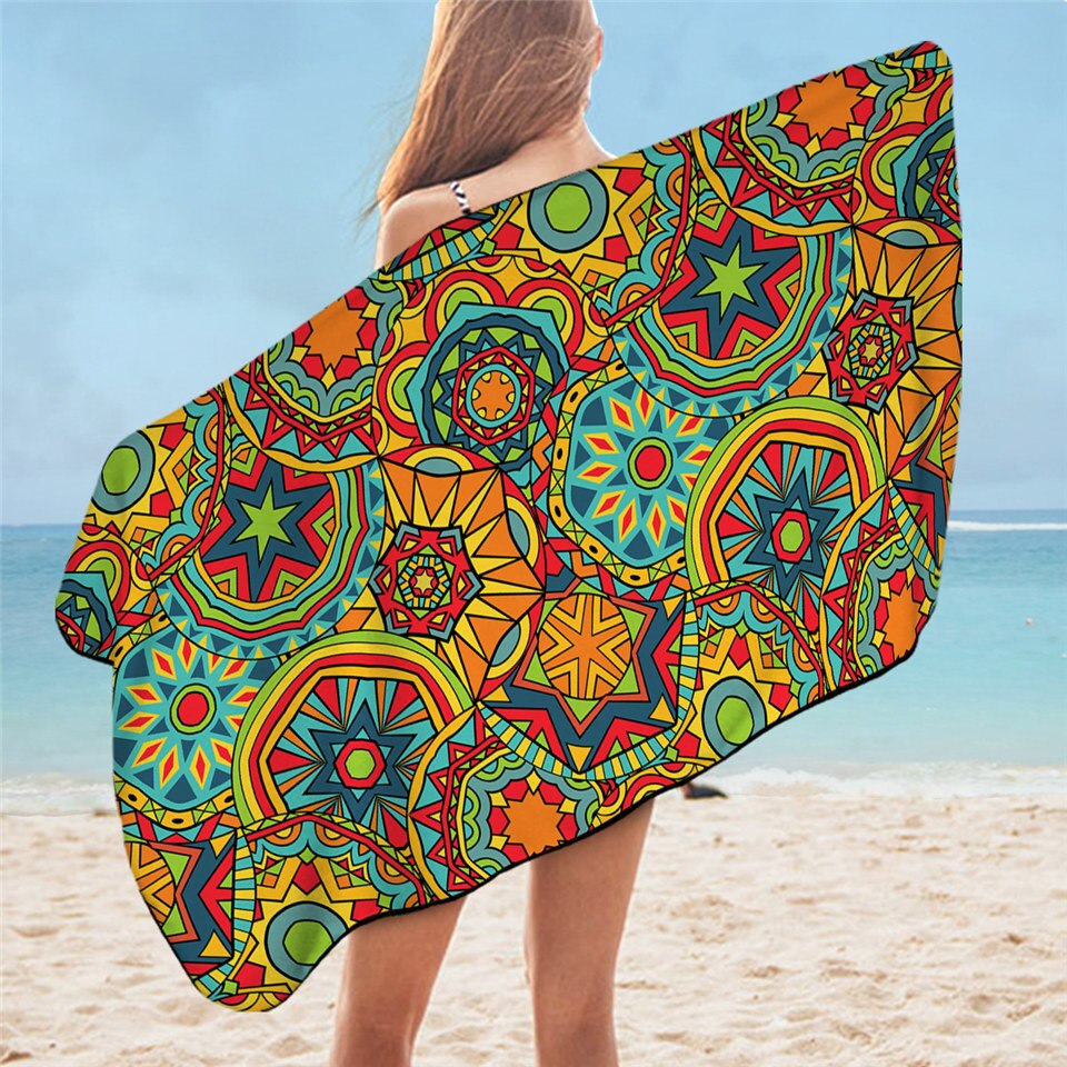 BeddingOutlet-Toalla de baño con Mandala para adultos, toalla de playa con flores coloridas, toalla de ducha de microfibra Bohemia para chicas, 75x150cm: 1