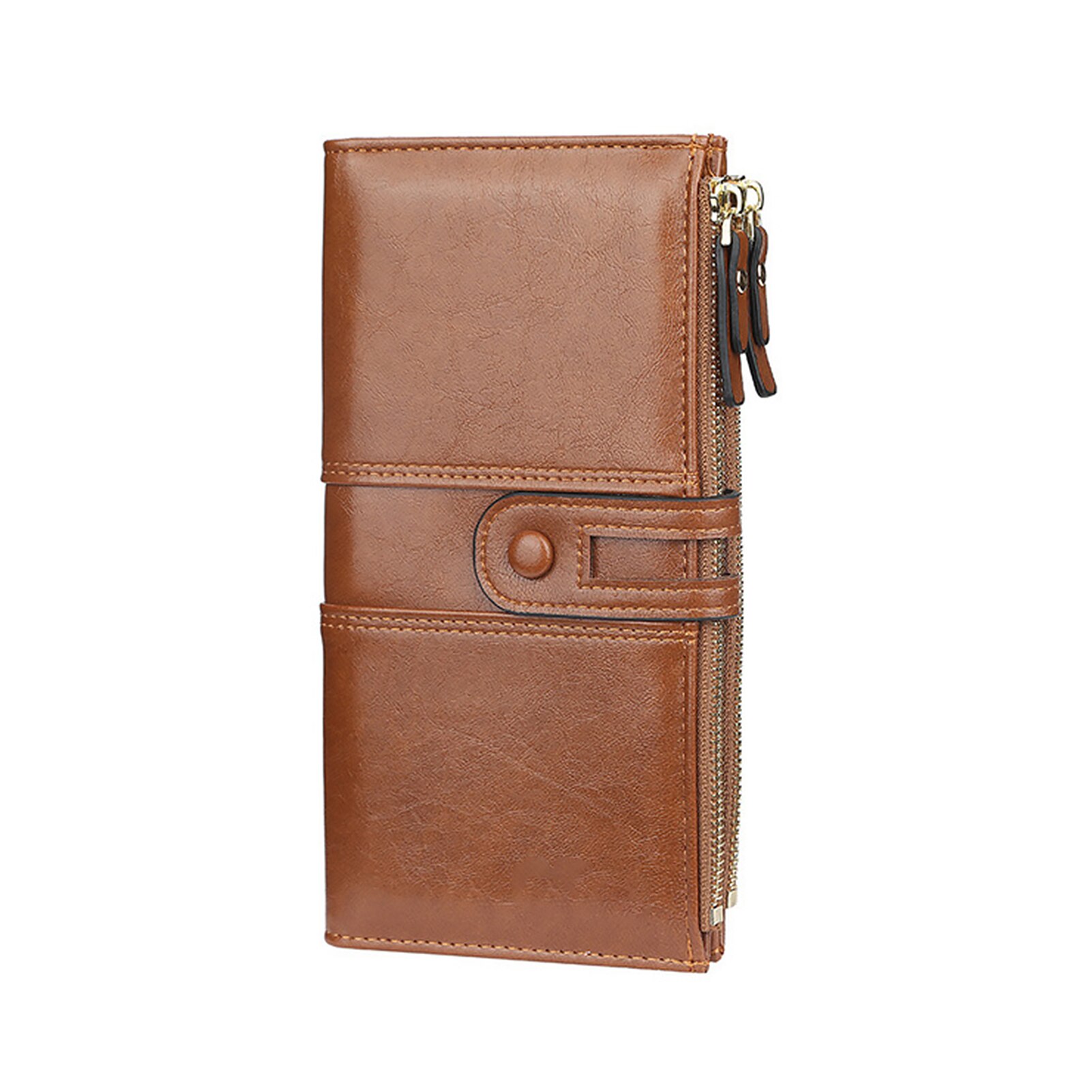 Wallet Women PU Leather Female Bag RFID Double Zipper Ladies Long Clutch Purse Credit Card Holder Phone Pocket: brown