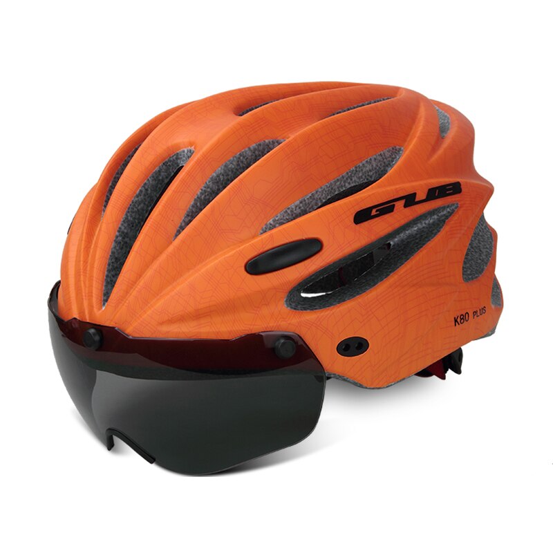 Mtb racefietshelm integraal gevormde fietshelm met vizier, brillenlens, ultralichte, veilige fietshelm voor heren en dames: Oranje