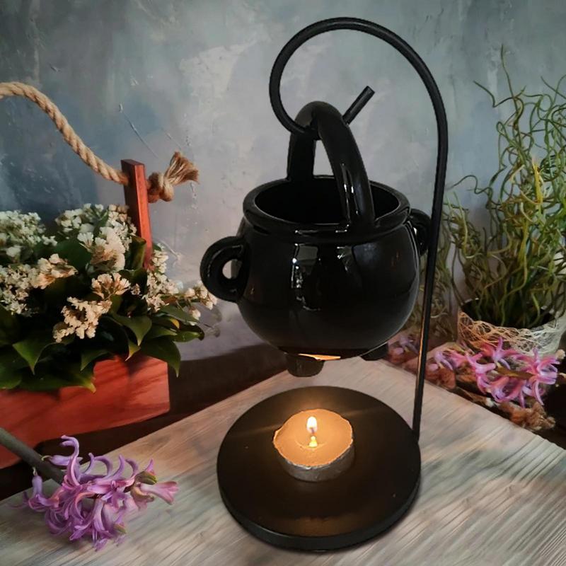 Quemador de aceite de caldero de bruja colgante, olla de caldero de bruja, portavelas, difusor de aceite esencial para quemar incienso para decoración del hogar