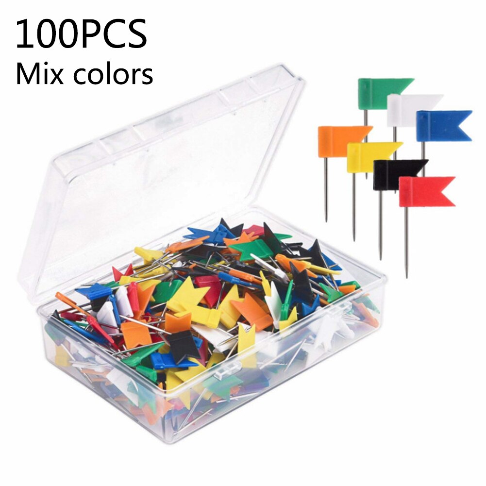 Chinchetas de bandera para marcar el mapa, 100 Uds.