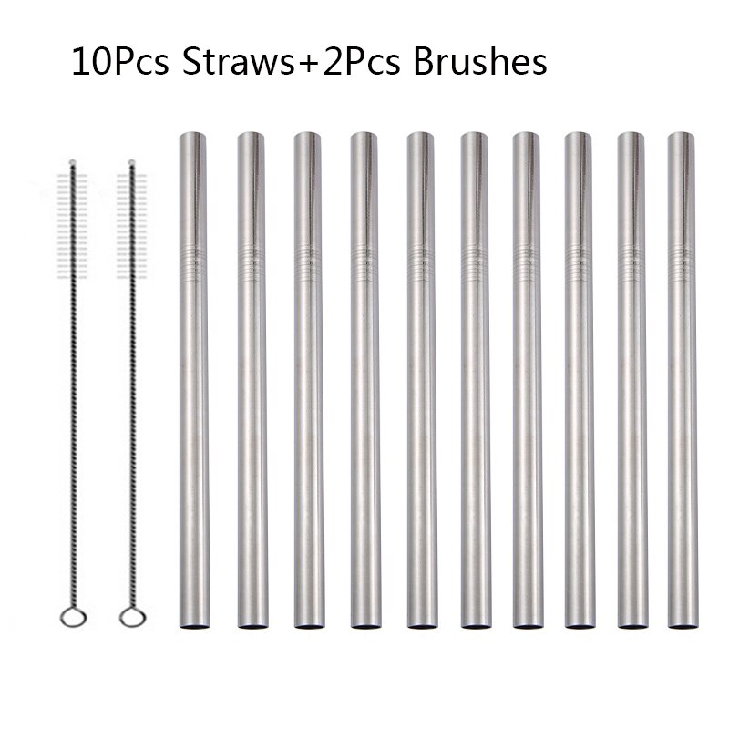 5/10pcs 304 Stainless Steel Straws Bubble Tea Diameter 12mm Reusable Drinking Straw Milk Tea Rainbow Metal Straws: 10pcs Silver