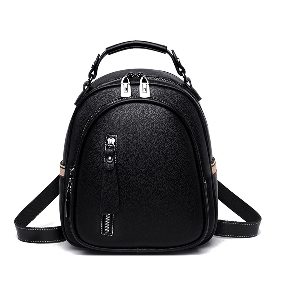 Vrouwen Pu Lederen Rugzak Mini Eenvoudige Stijl Casual Rugzakken Mochila Reizen Schooltas Vrouwelijke Schoudertas: black two