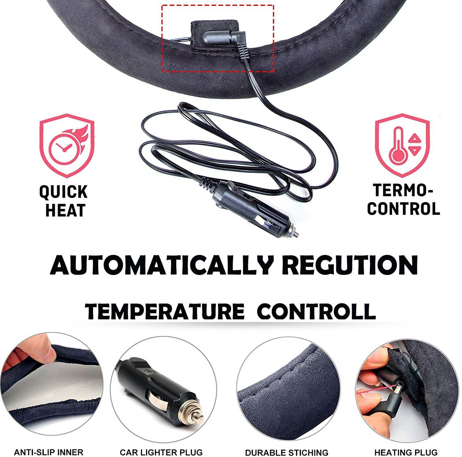 Heated Steering Wheel Cover Winter Hands Warmer 12v Heated Auto Steering Wheel Lighter Plug Heated Heating Electric Winter