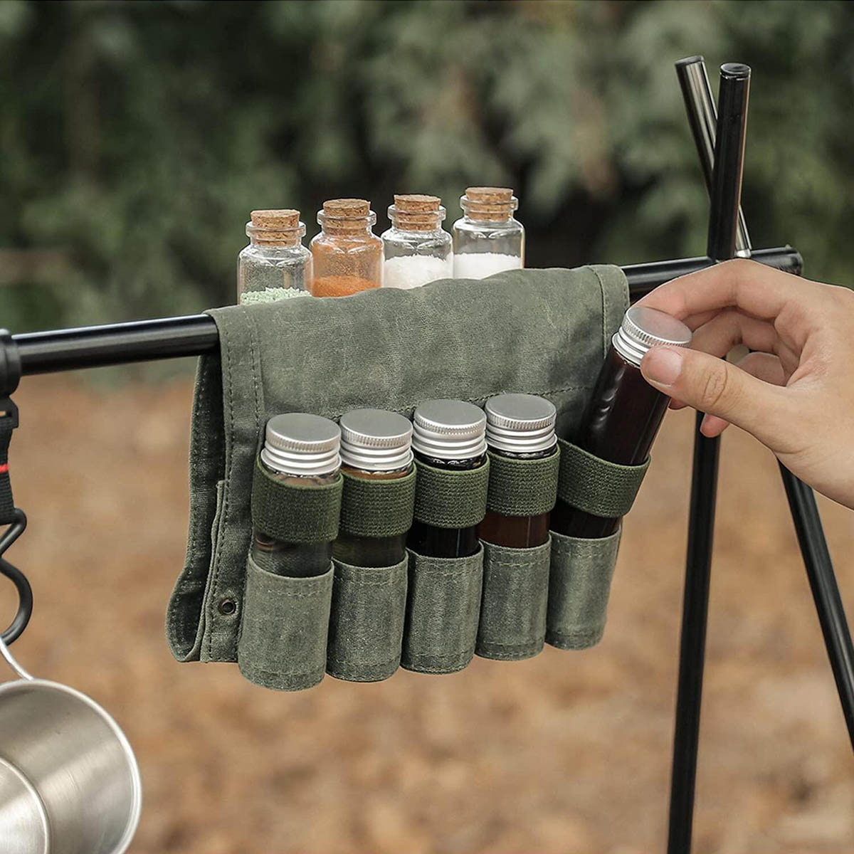 Draagbare Kruidenzak Met 9 Kruidenpotjes Kruidenfleshouder Met Mini Kruidenfles Outdoor Camping Bbq Picknick