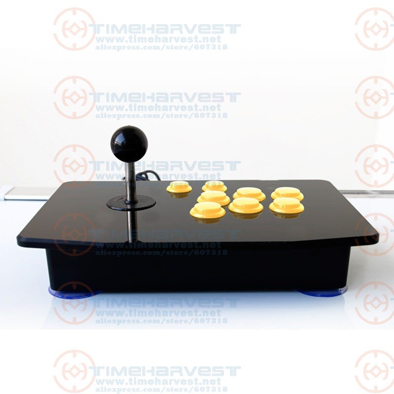 Acryl Nul Vertraging Arcade Fighting Stick Usb Bedrade Computer Gaming Joystick Game Rocker Controller Met 8 Knoppen Voor Pc Desktop: Geel
