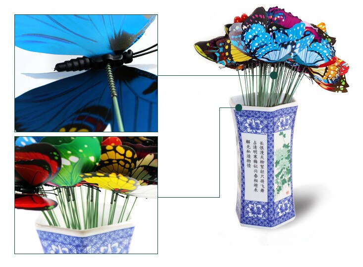 25 stuks kleurrijke vlinders op stokjes met 3d lagen, voor in huis, tuin, gazon, bloempot, plantendecoratie, tuindecoratie, doe-het-zelf, gazonknutsels