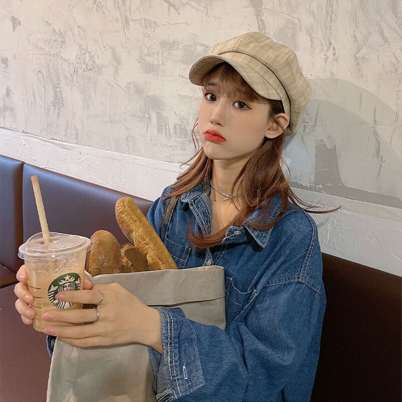 Foux Krantenverkoper Caps Vrouwen Zomer Herfst Lente Plaid Dunne Verstelbare Touw Achthoekige Baker Jongen Schilder Hoed Mode Korea