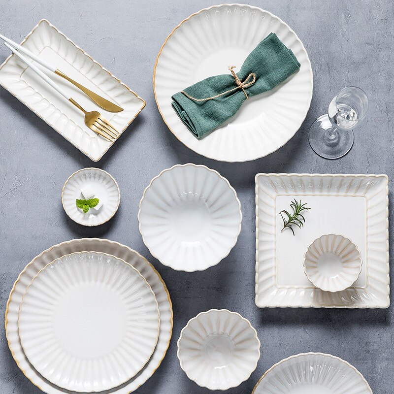Juego de platos de cerámica blanca PARA CENA, plato para carne, ensalada, postre, desayuno, taza de café, Serie de vajilla de estilo nórdico