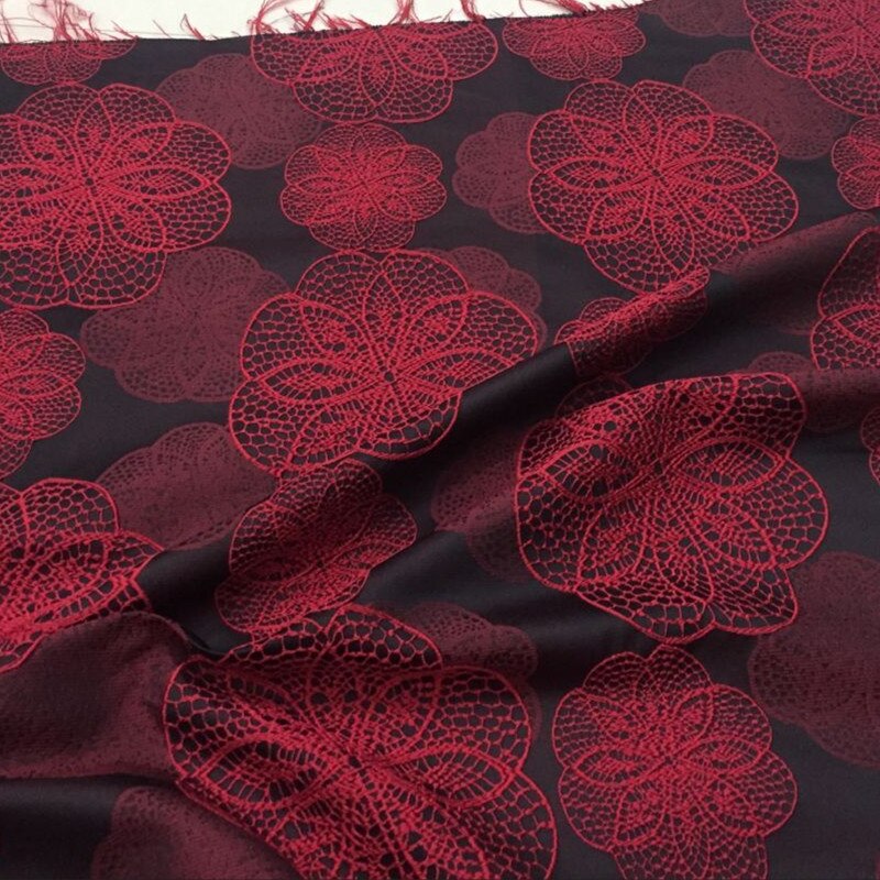 Brocado rojo africano, brocado de Jacquard de Damasco para vestido, pañuelo de boda Diy, Material de costura para abrigo, tela de mosaico, ancho: 145cm