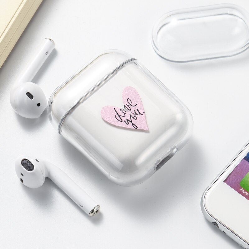 Case For Airpods Case Cute Luxury Lovely Heart Painted Transparent Hard Case On Airpod Protective Cover for Air Pods 1 2 Case: 023