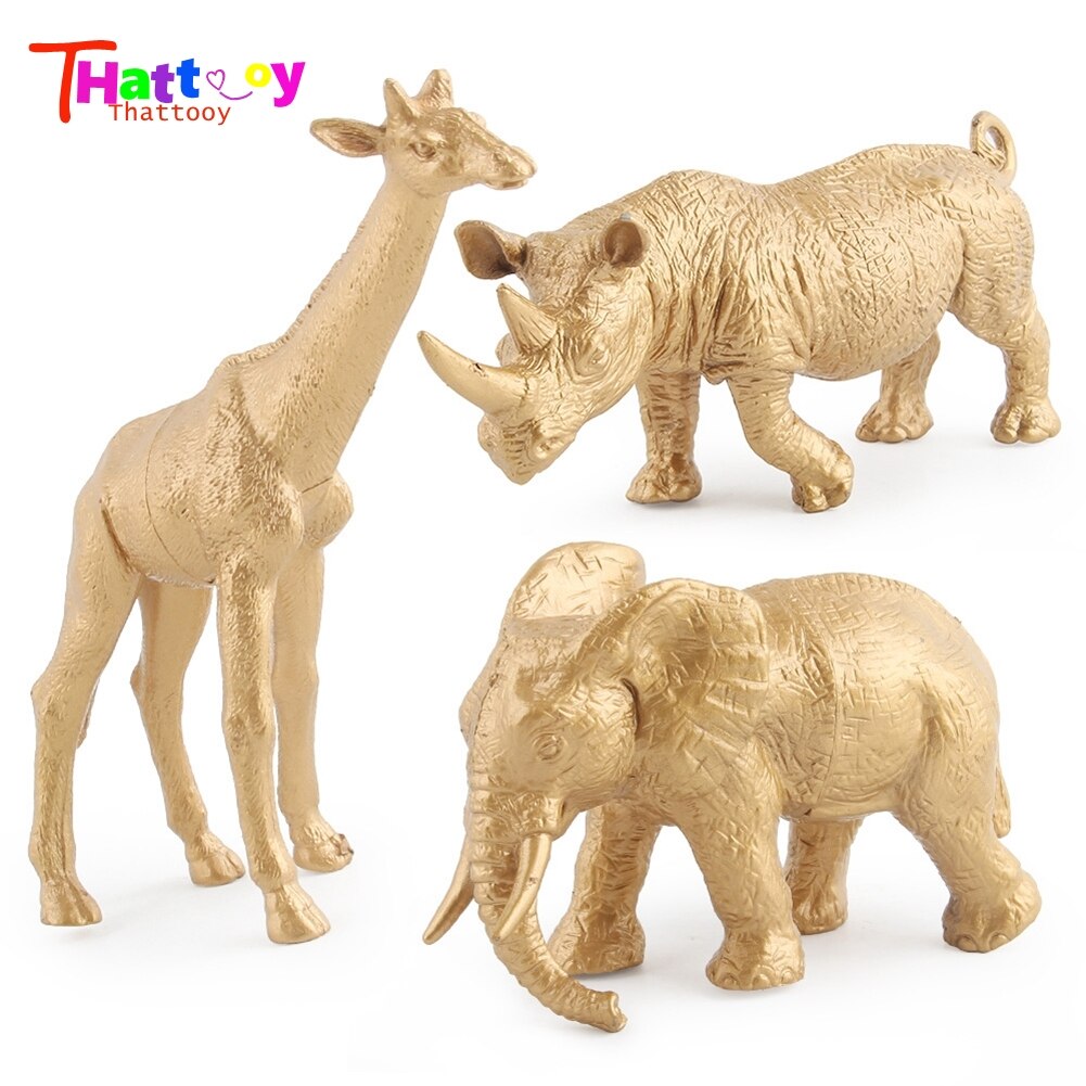 7 Piece/Set Static Gold Edition Simulation Zoo Model Toys Decoration Lion Rhino Giraffe Decoration Toy