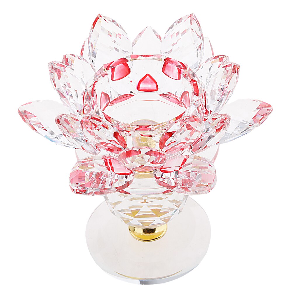Krystal buddhistisk lotus stor fyrfadslysestage lysestager smør lys lampe base: Rød