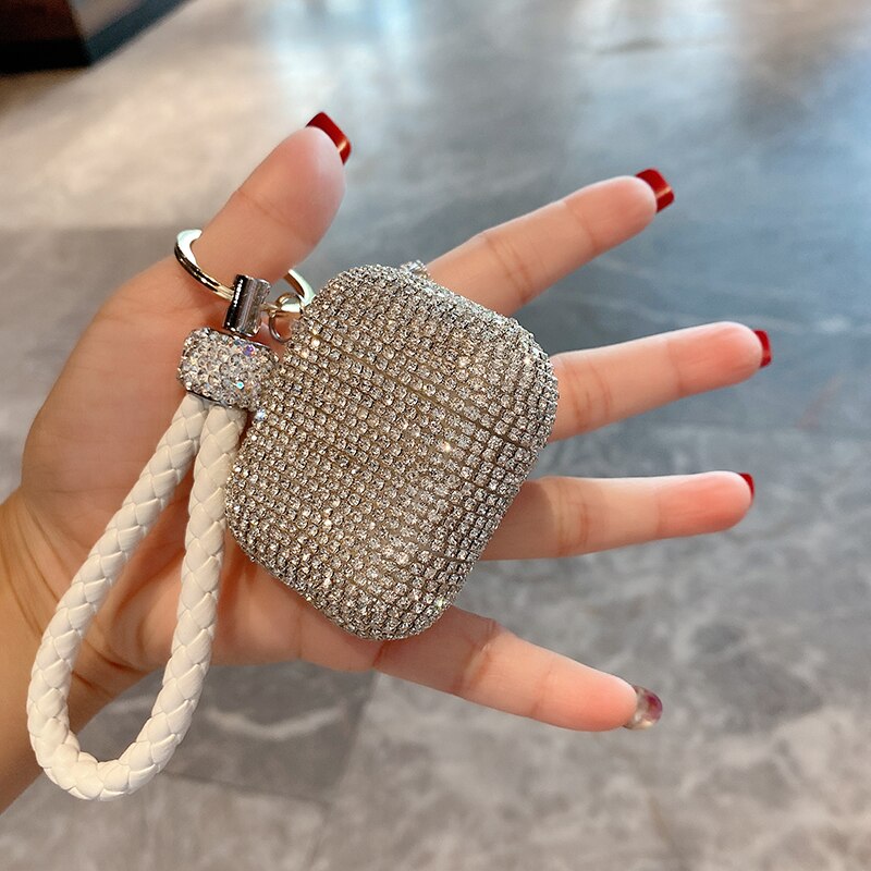 Glitter krystall diamant flettet håndledd tau silikonetui for apple airpods 1 2 pro 3 trådløs lading bluetooth headset deksel