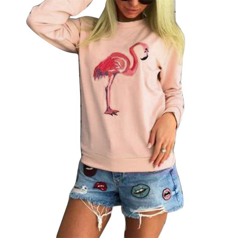 Frauen Flamingo Gedruckt Langarm Sweatshirt Hoodies Tops Bluse Frauen Outdoor-Sport Hoodies Lauf Hoodie: S / Rosa