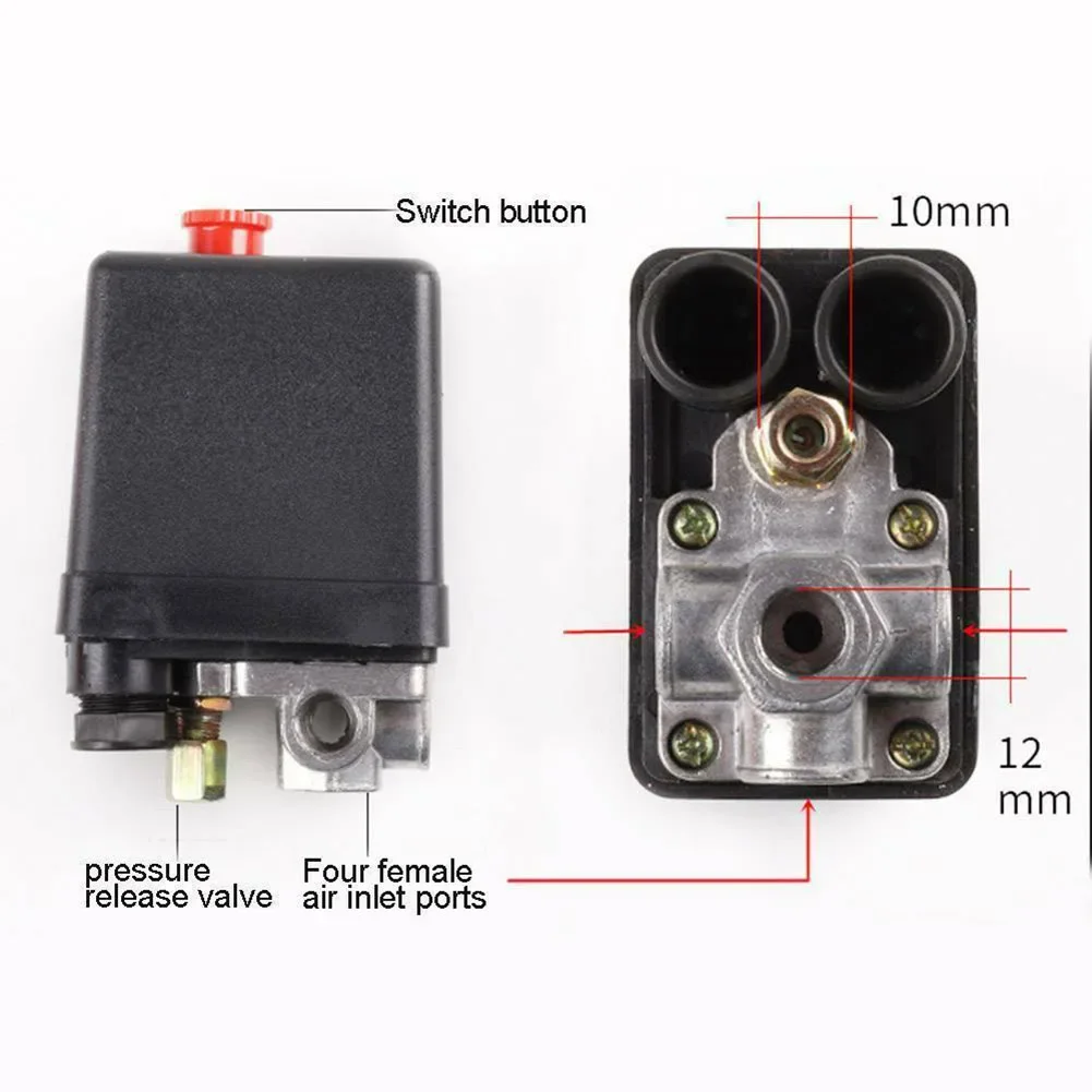 Zware luchtcompressor drukschakelaar regelklep vervangende onderdelen 4-poorts 1/4 "220-240V accessoires voor luchtgereedschap