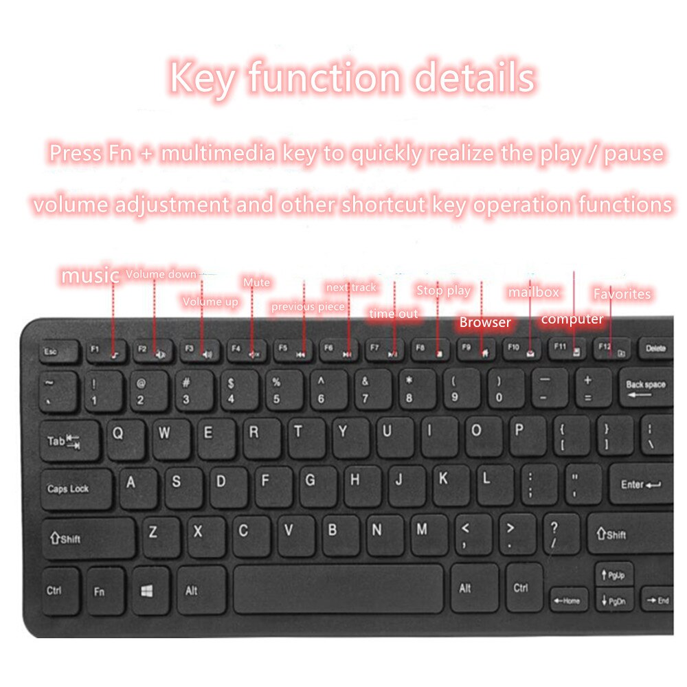 1000 DPI USB optical high-speed 2.4G receiver ultra-thin wireless office gaming keyboard and mouse set, suitable for PC laptops