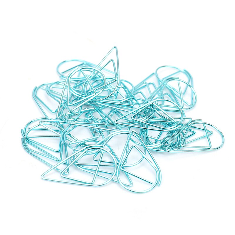 Lot de 30 trombones en métal en forme de feuille de couleur or et argent, kawaii, mignon, marque-page, papeterie scolaire et de bureau: Bleu