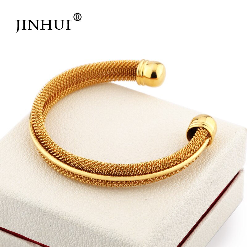 Jin Hui 1 Stukken Van Goud Koper Armbanden Voor Vrouwen Dubai Bruid Bruiloft Sieraden Armband Midden-oosten Afrikaanse Verstelbare size