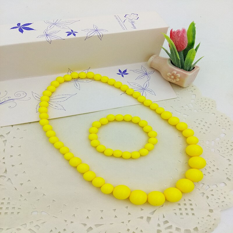 Kleur Strand Resin Kralen Kralen Student Kinderen Ketting Set Lange Ketting Boho