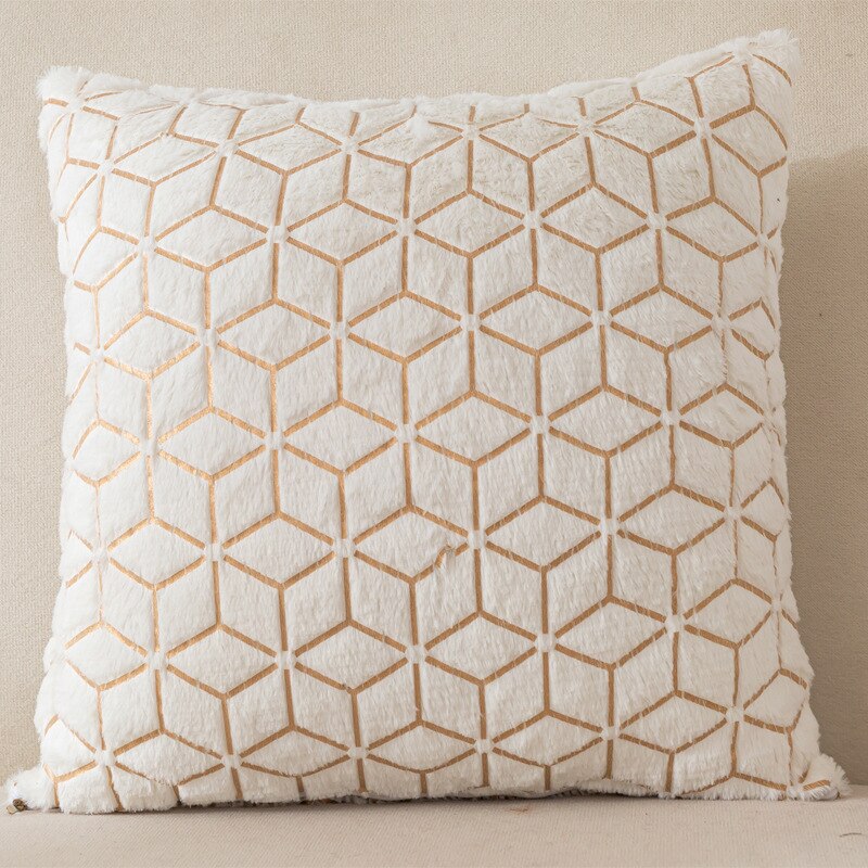 Funda de cojín de felpa, cubierta de almohada de Color sólido, productos textiles para el hogar, cómodos y geométricos, respetuosos con la piel: beige