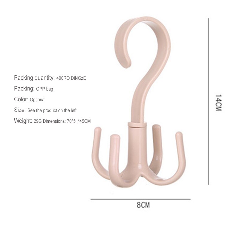 1PC Rotating Four-claw Hook Multifunctional Wardrobe Bag Storage Hook Nail-free Plastic Tie Hanger Organizer Save Space