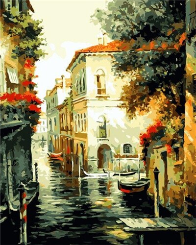 AZQSD Oil Painting By Numbers Landscape DIY Acrylic Paint Coloring By Numbers City Scenery Canvas Pictures Living Room: SZGD8447