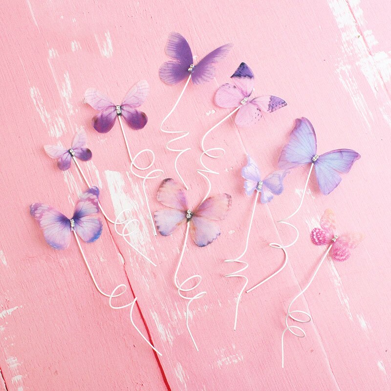 6Pcs Butterfly Cake Toppers Happy Birthday Handmade Wedding Party Dessert Baby Shower Cake Decoration DIY Baking Supplies: 8pcs purple