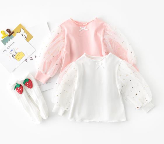 5pcs/lot Baby girls shirts kids children clothing long sleeve puff mesh star tops girl Blouse shirt 0-4T sylvia 610418360480