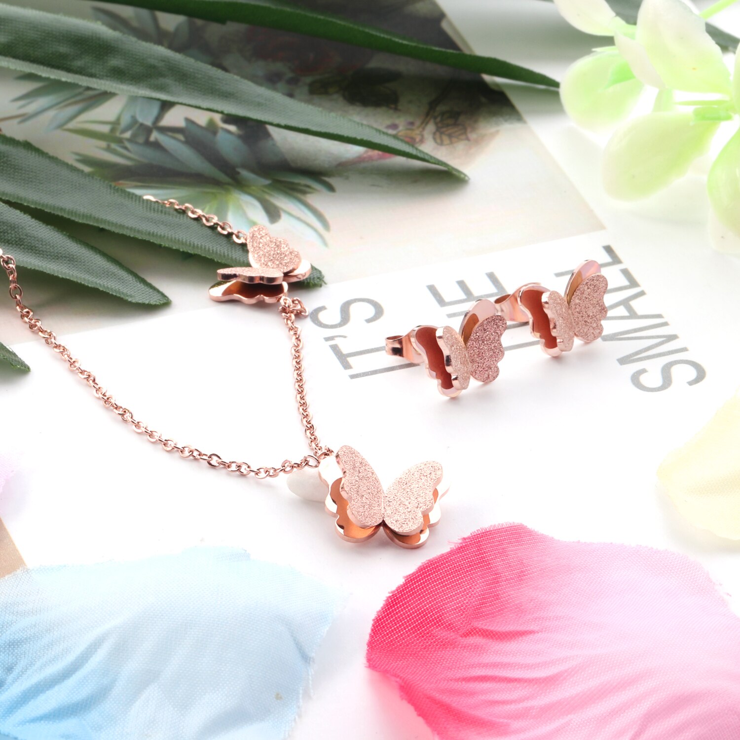 Luxukisskids Vlinder Kettingen Oorbellen Sieraden Set Roestvrij Staal Gouden Kleur Dubai Shell Dubai Wedding Bridal Sieraden Sets