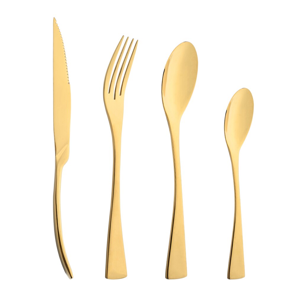 Zilverwerk 4 Stks/set Bestek Set Mes Vorken Lepels Diner Set Keuken Spiegel Servies Set 304 Roestvrij Staal Servies Set: Gold