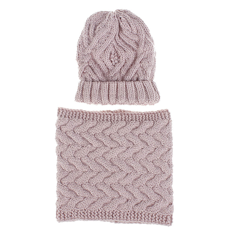 Women Winter Solid Knitted Scarf Set Neck Beanie Hat Easy Scarves Cotton Warm Plus Fur Cap Collars Scarf Ladies White Yellow: Pink