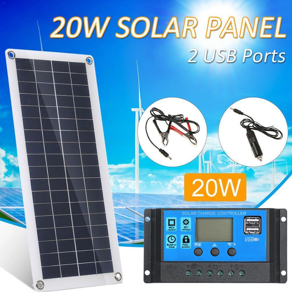 20W Solar Panel Dual Output USB Solar Charging 10A/20A/30A/40A/50A/60A Panel Car Camping 20V Controller Boat Outdoor Solar S1Z6