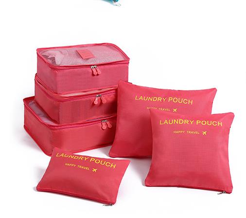 6 PCS Travel Storage Bag Set For Clothes Tidy Organizer Wardrobe Suitcase Pouch Travel Organizer Bag Case Shoes Packing Cube Bag: Red