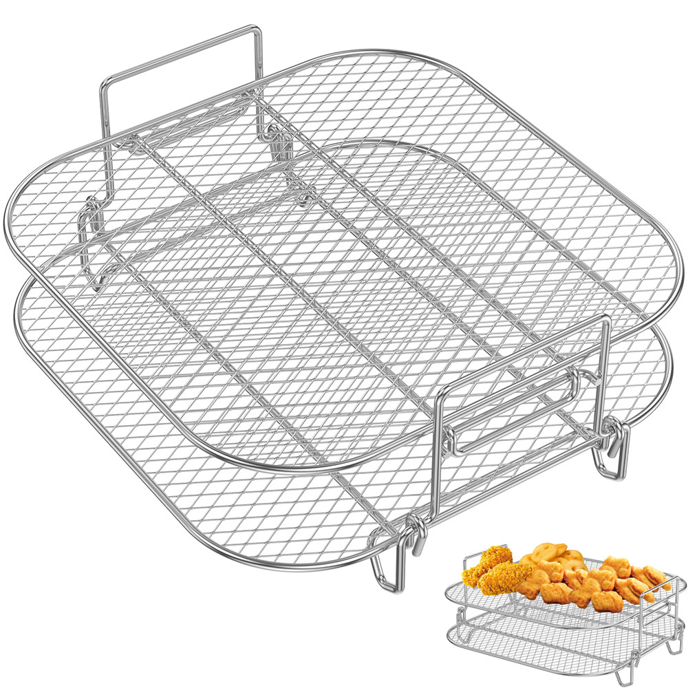 2 Lagen Luchtfriteuse Rekken Roestvrijstalen Dehydrator Rek Stapelbare Luchtfriteuse Rekken Hittebestendige Rekken Keuken Koken Gereedschap