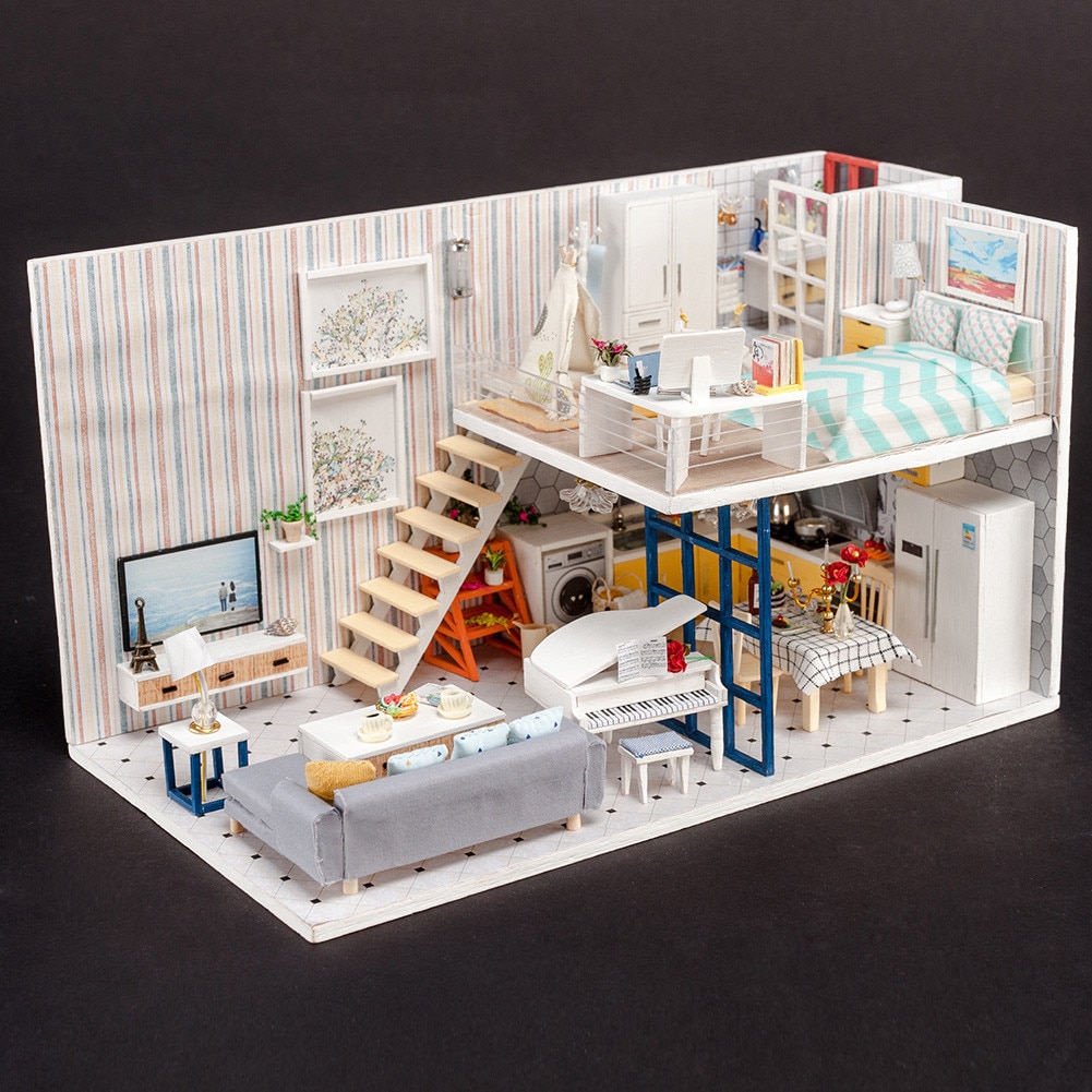 Diy Miniatuur Poppenhuis Kit, 3d Houten Poppenhuis Miniatuur Poppenhuis Kit Met Meubels 124 Diy Box Theater Kit Mini Poppenhuis Voor Kinderen